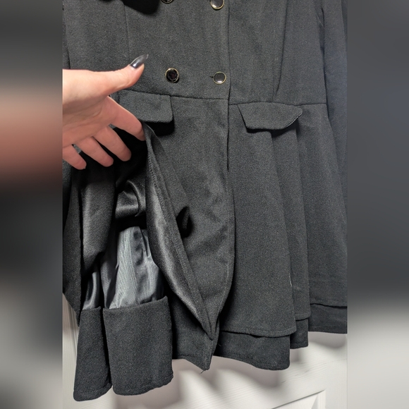 Black Babydoll Coat with Faux Fur Collar - Picture 8 of 12